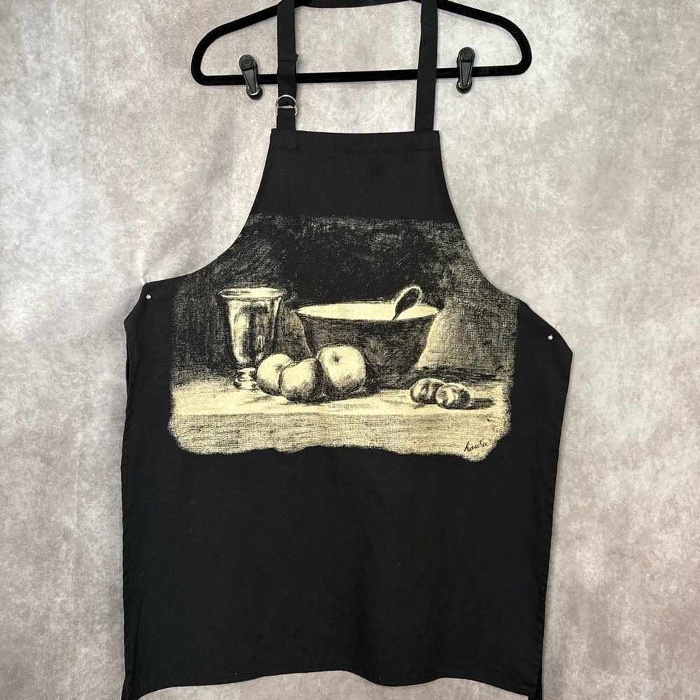 RARE Vintage Liz Lauter Designs Apron Still Life Baking‎ Fruit Black Adjustable